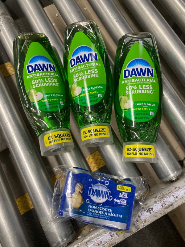 Photo 1 of 3 PACK Dawn Ultra Antibacterial EZ-Squeeze Hand Soap, Apple Blossom, 22 Fl Oz, Dawn Non-Scratch Sponges 2pk 