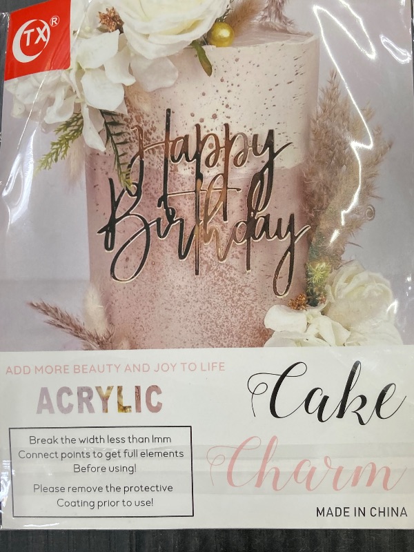 Photo 1 of 1PCS Happy Birthday Cake Topper, Baby Shower Birthday Party Supplies, Gold 