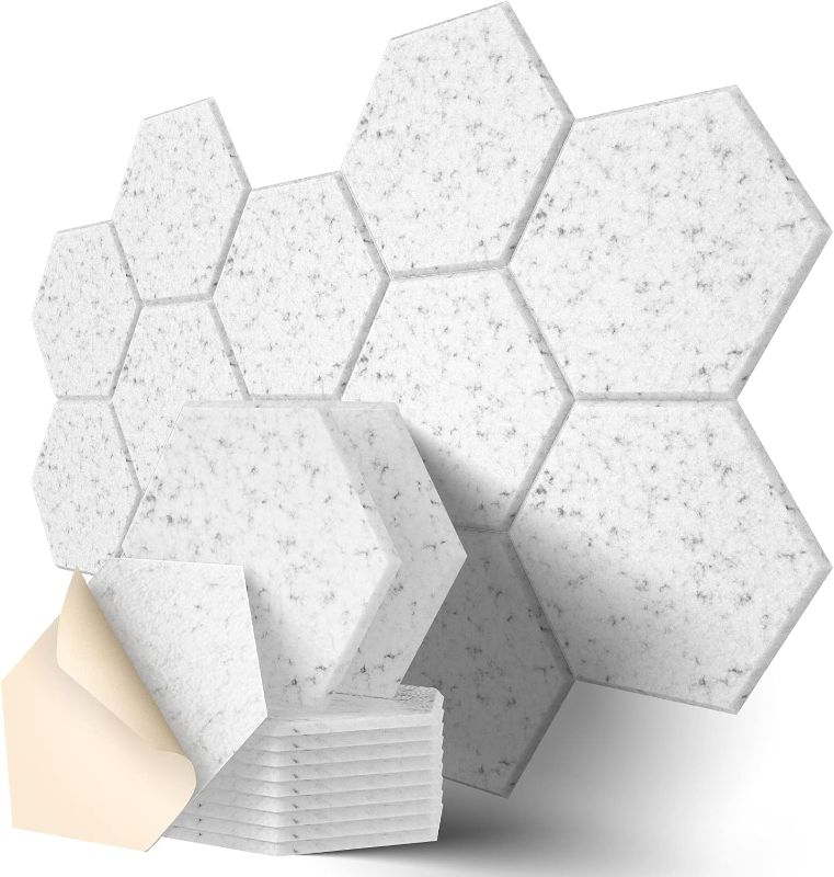 Photo 1 of 12 Pack Self-adhesive Acoustic Panels 12" X 10" X 0.4" - Sound Proof Foam Panels with High Density, Stylish Hexagonal Design, Flame Resistant, Absorb Noise and Eliminate Echoes(white)