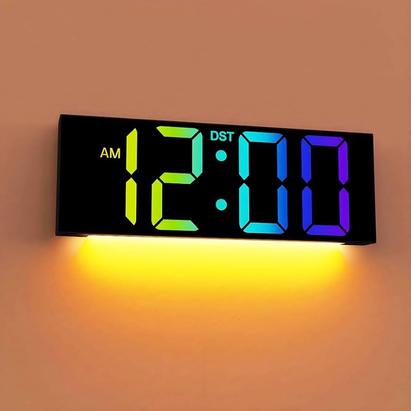 Photo 1 of 12'' Large Digital Wall Mount Clock with Remote Control, Big LED Screen Dispaly, 8 RGB Color, DST, Night Light for Living Room Classroom, Xmas Birthday Gift for Elderly Seniors Mom Dad Men Women