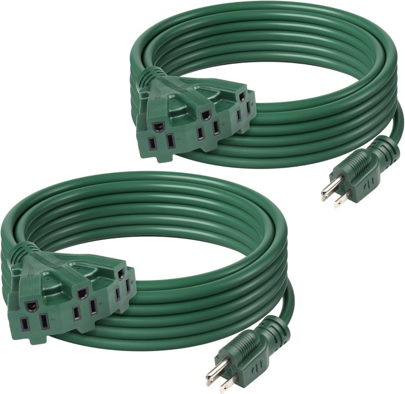 Photo 1 of BN-LINK 25Ft Outdoor Extension Cord with 3 Outlets, 2-Pack, 16/3 SJTW, 13-Amp Power Cord for Lighting, Landscaping & Holiday Decorations, Grounded, ETL Listed
