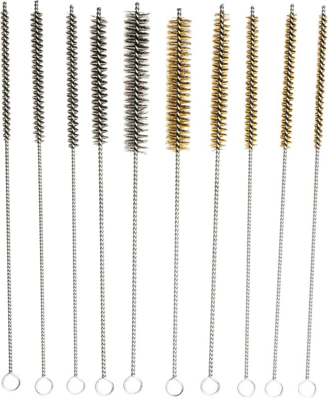 Photo 1 of 10-Piece Tube Cleaning Brush Kit | Brass Wire Bore Brushes & Stainless Steel Brushes 12" Long (1/4" to 3/4") for Tubes, Cylinders, and Narrow Spaces
