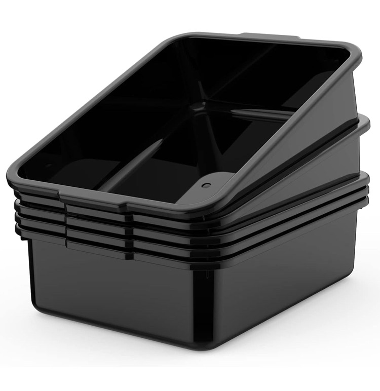 Photo 1 of 5-Pack Commercial Bus Tubs Box/Tote Box, Black Plastic Storage with Handles, Wash Basin Tub 8 Liter