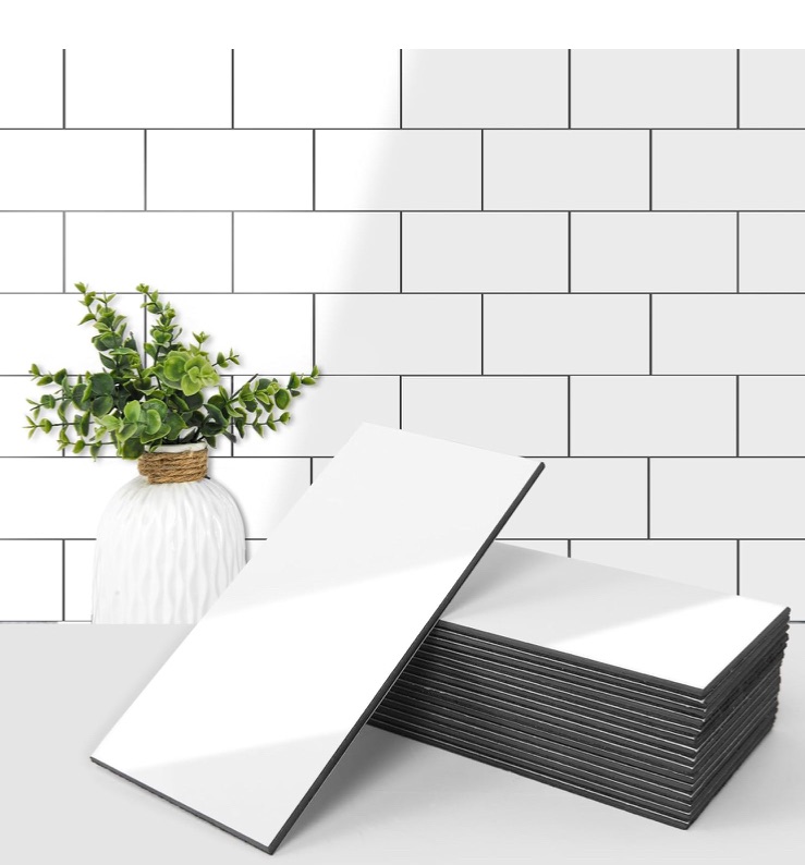 Photo 1 of Art3d Piece Peel and Stick Wall Tile for Kitchen Backsplash, Bathroom, Fireplace, 3in. × 6in. Stick on Subway Tile, Glossy White