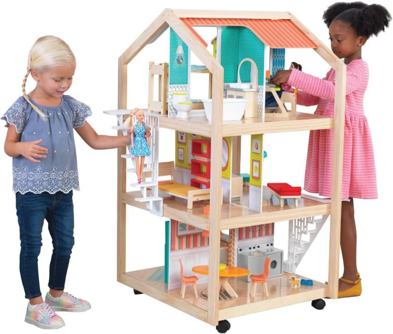 Photo 1 of 
KidKraft So Stylish Mansion Wooden Mid-Century 360-Play Dollhouse with Wheeled Base and 42 Accessories, Gift for Ages 3+