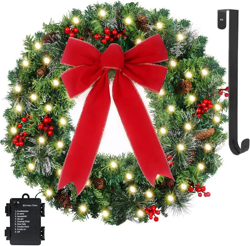 Photo 1 of Christmas Wreath Front Door Wreath - 24 Inch Outdoor Christmas Wreath Large Winter Wreath Holiday Xmas Christmas Decoration DiliComing