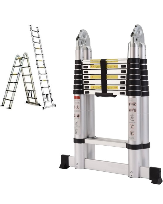 Photo 1 of 16.5FT Aluminum Telescoping Extension Ladder 330lbs Max Capacity A-Frame Lightweight Portable Multi-Purpose Folding with Support Bar Anti-Slip EN131 Certificated