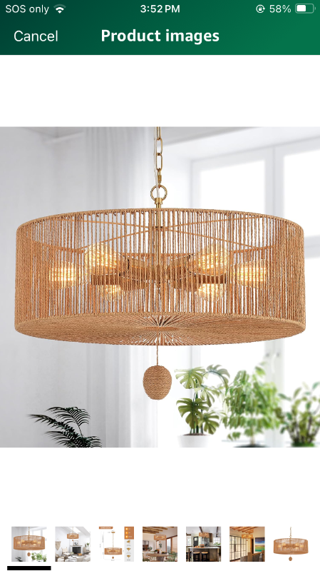 Photo 1 of 23.6" Farmhouse Rattan Chandelier Light Fixture 6-Lights Hand Woven Bamboo Drum Chandelier Vintage Rustic Drum Wicker Chandelier for Dining Room, Bedroom, Kitchen