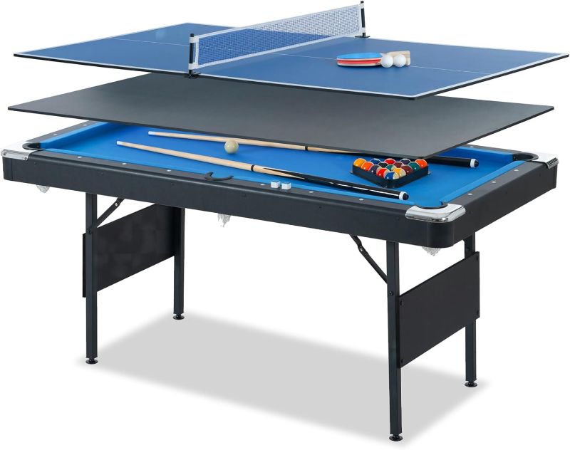 Photo 1 of **see notes**
SEGMART 5.5 Ft 3 in 1 Folding Pool Table Tennis Multigame Table Multifunctional Billiard Table Dining Table Indoor Game Table All Accessories