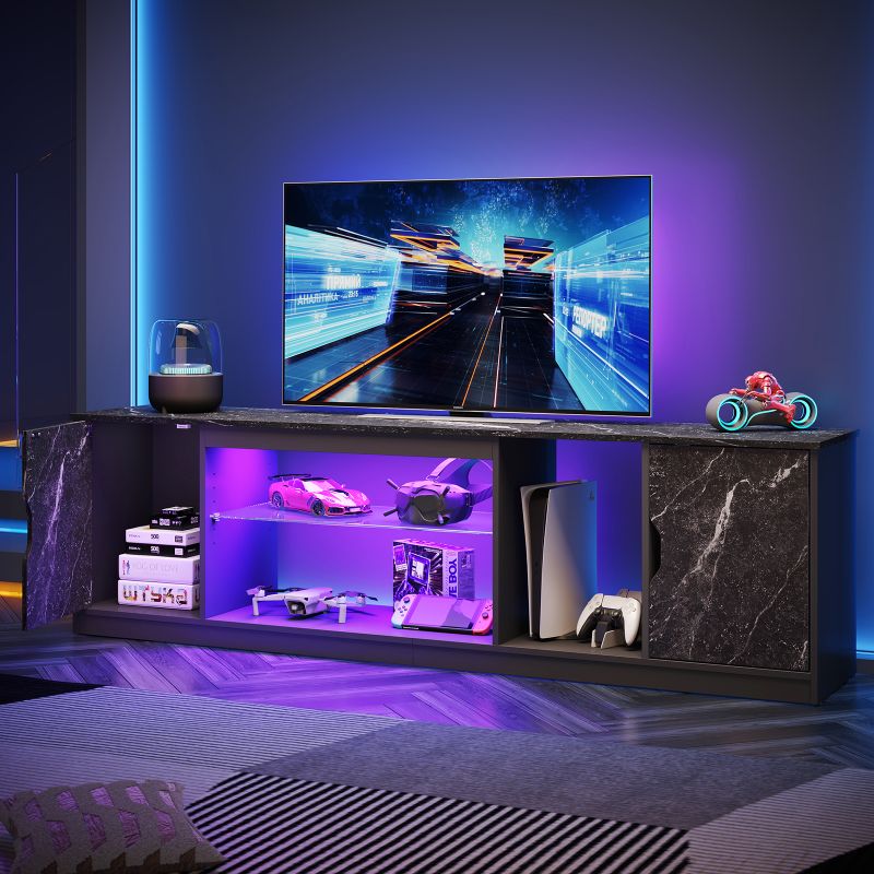 Photo 1 of Bestier LED TV Stand for TVs up to 80", Gaming Entertainment Center with Storage Cabinet , Black Marble