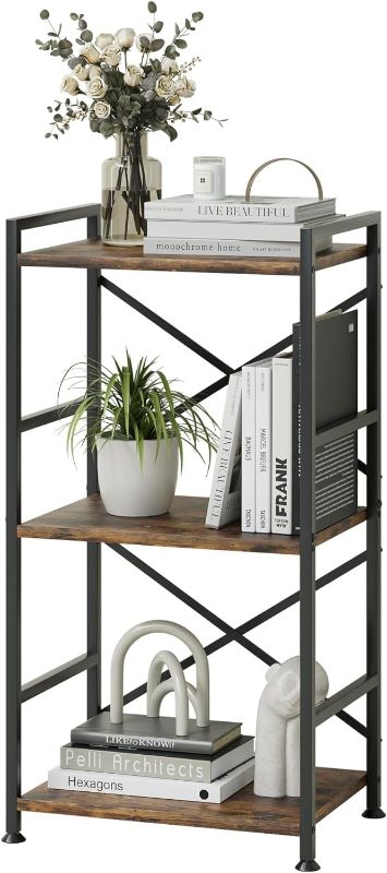 Photo 1 of Bookshelf Small Book Shelf, Solid Industrial 3 Tier Shelf Bookcase, Short Book Case for Bedroom, Living Room, Office Home, Small Spaces, Easy Assembly Berry Brown…
