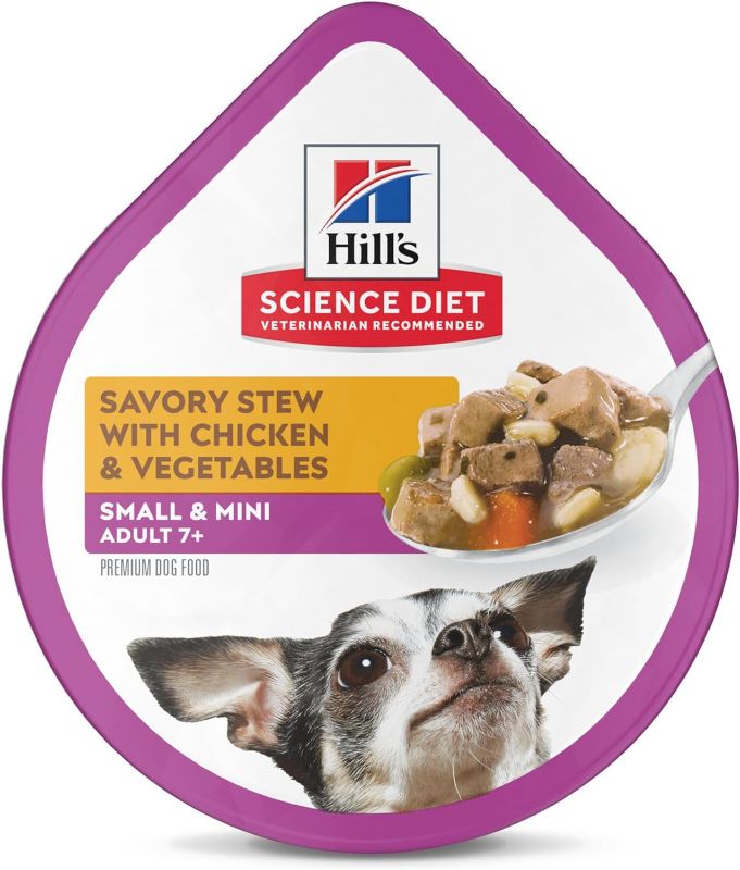 Photo 1 of Hill's Science Diet Small & Mini, Senior Adult 7+, Small & Mini Breeds Senior Premium Nutrition, Wet Dog Food, Chicken & Vegetables Stew, 3.5 oz Tray, Case of 12
