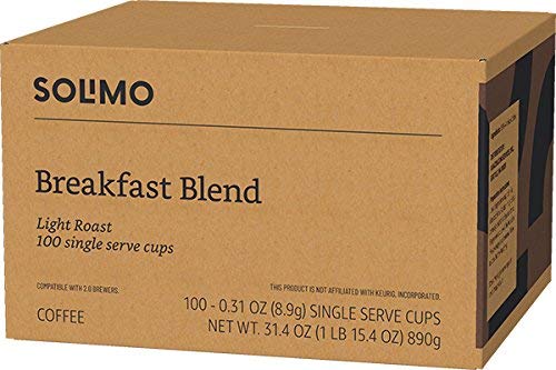 Photo 1 of Solimo Breakfast Blend Decaf Light Roast 100 Serve Coffee Cups BB: 04/08/25
