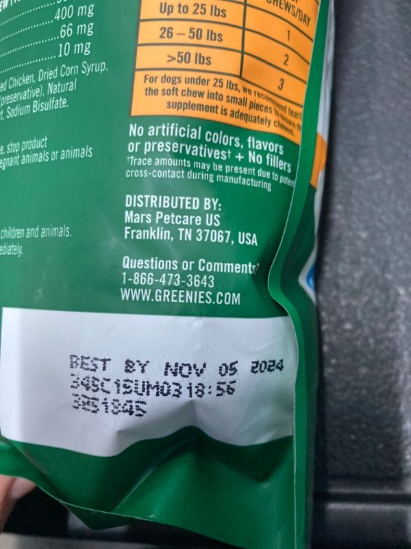 Photo 1 of GREENIES Supplements Hip & Joint Supplements for Dogs With Glucosamine and Chondroitin, 30 Count Chicken-Flavor Soft Chews Dog Joint Supplements