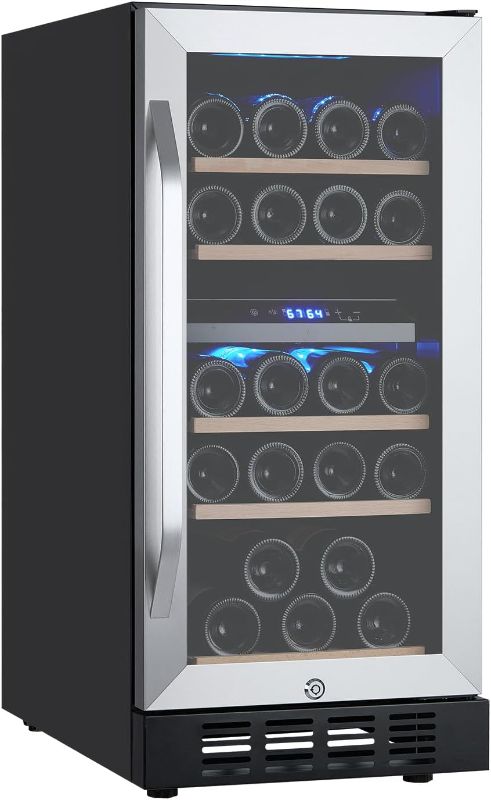 Photo 1 of 22inch Dual Zone Wine Fridge - 41?-64? Compressor Wine Cooler, Digital LED Touch Control, Frost-Resistant Lockable Cabinet, 26 Bottles Freestanding/Built-In
