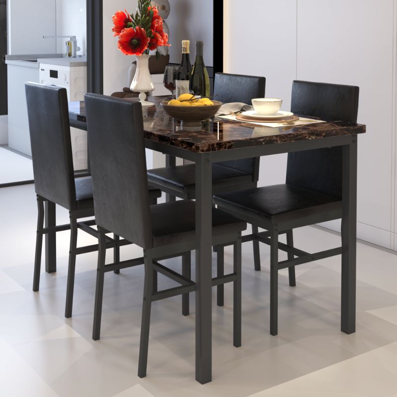 Photo 1 of ***see notes***
5 Piece Dining Table Set, Modern Faux Marble Tabletop and 4 PU Leather Upholstered Chairs, Rectangle Kitchen Table and Chairs for 4 Persons, Small Dining Set for Bar Dining Room Breakfast Nook