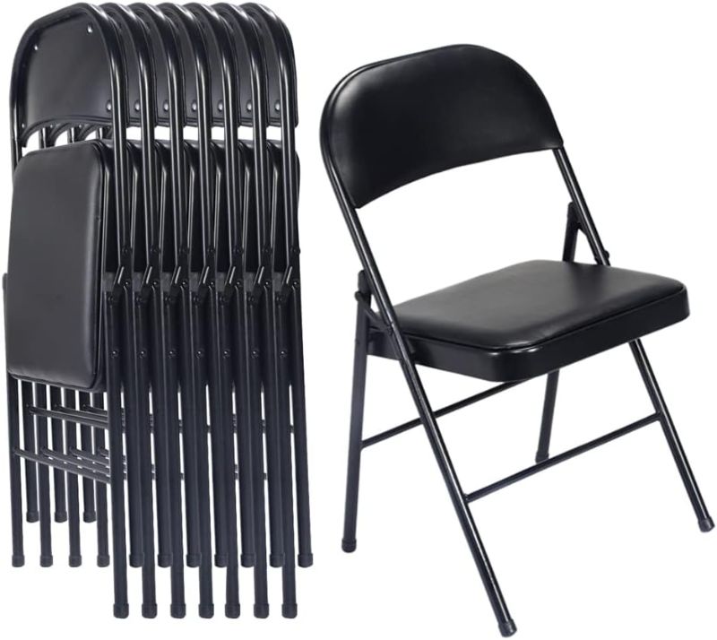 Photo 1 of 6 Pack Black Folding Chairs with Padded Seats for Outdoor & Indoor, Portable Stackable Commercial Seat with Steel Frame for Events Office Wedding Party