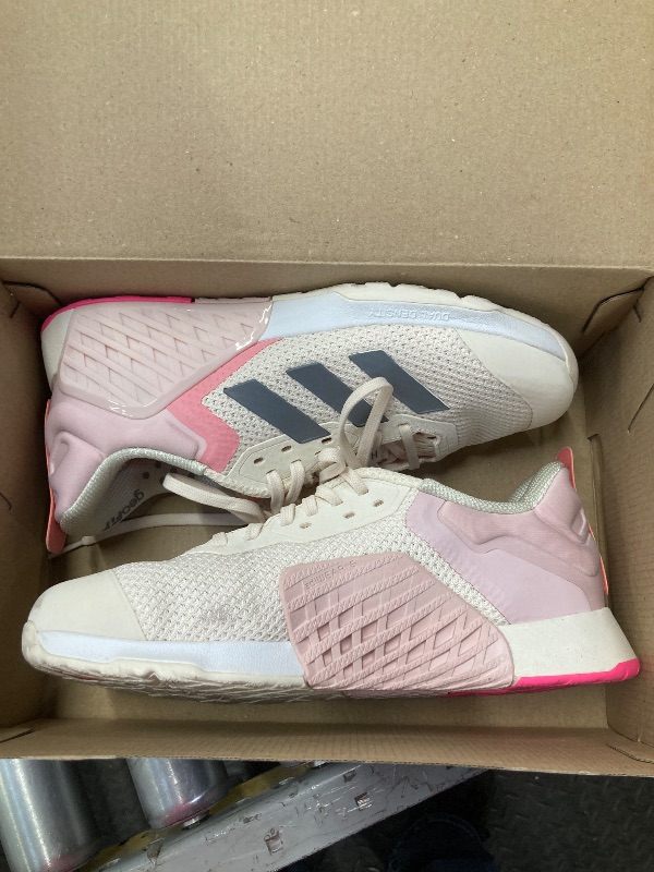 Photo 2 of adidas Women's Dropset 3 Training Sneaker, Chalk White/Iron Metallic/Semi Pink Spark, 8.5