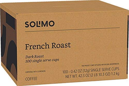 Photo 1 of Amazon Brand - Solimo Dark Roast Coffee Pods, French Roast, Compatible with Keurig 2.0 K-Cup Brewers, 100 Count
