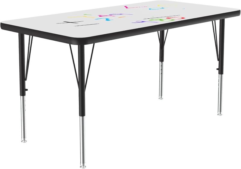 Photo 1 of Correll 30"x48" Rectangular, Classroom Dry Erase/Markerboard Top Activity Table, Height Adjustable (19"-29), White Durable High Pressure Laminate, School Furniture, Made in The USA