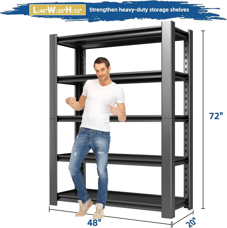 Photo 1 of 72" H Heavy Duty Garage Shelving Unit, 48" W Adjustable Metal Storage Rack, 5-Tier Metal Shelves, 20" D Industrial Shelving for Garage, Basement, Workshop, Heavy Duty Storage Shelf.