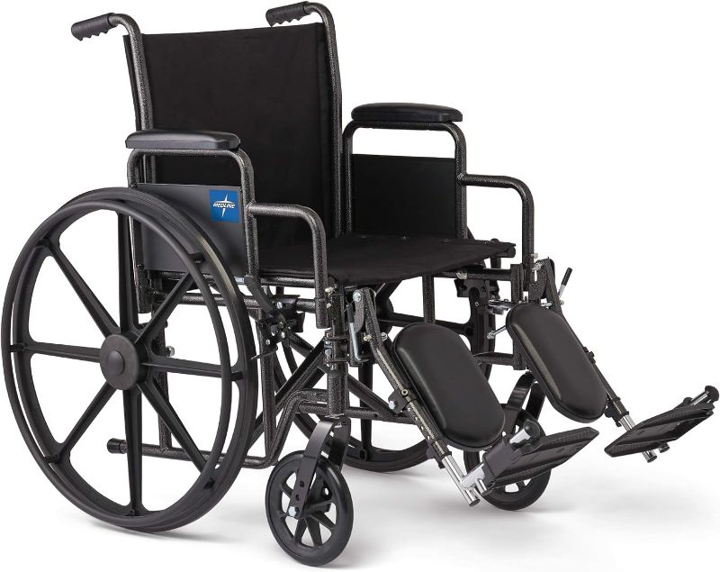 Photo 1 of 
Medline Comfortable Folding Wheelchair with Swing-Back, Desk-Length Arms and Elevating Footrests, 20