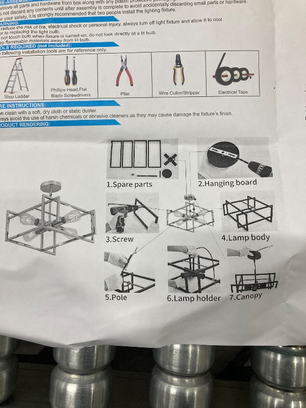 Photo 3 of  4-Lights Ceiling Light Chrome Light Fixture Industrial Flush Mount Ceiling Light ***missing hanging board***