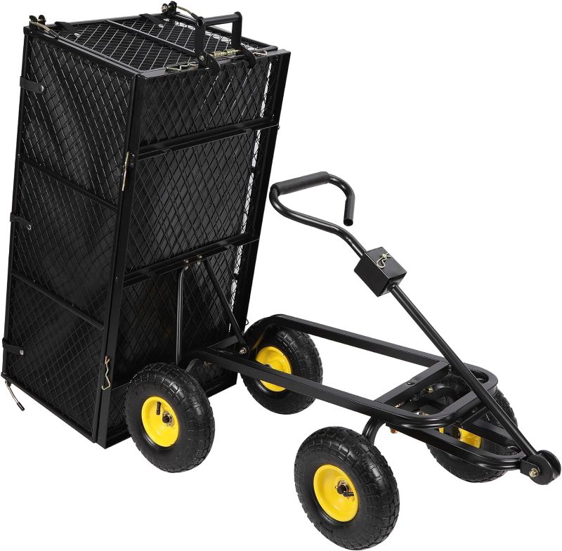 Photo 1 of  Oversized Steel Dump Garden Carts on Wheels, 700lbs Heavy Duty Pullable Utility Garden Wagon Carts with Removable Sides and 10 inch Wheels for Outdoor Patio Landscape with Cart Liner, Black