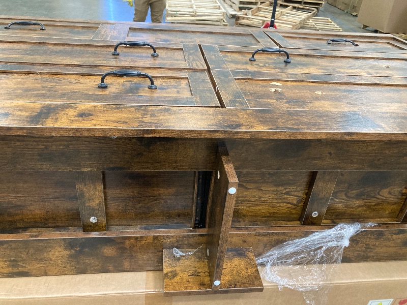 Photo 3 of DWVO Vintage Brown 7 Drawer Dresser, 59" W Large Vintage Double Dresser Chest of Drawers with Charging Station and Side Organizer Bag, Wood Storage Dresser with Retro Metal Handle for 300lbs