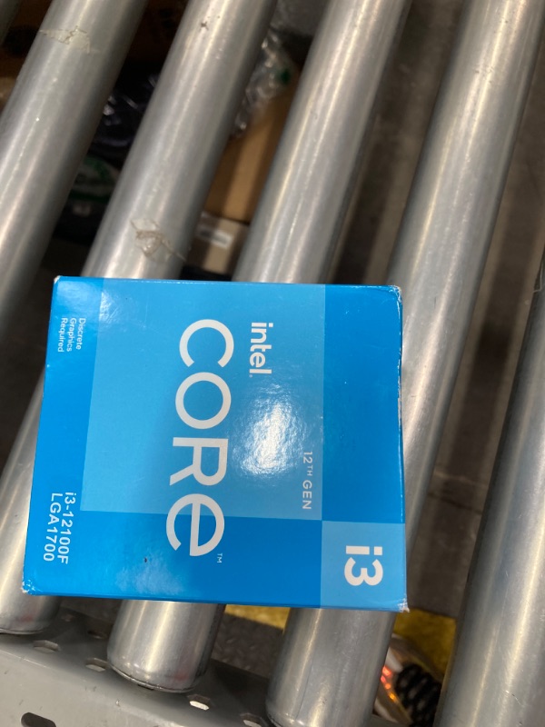 Photo 1 of Intel® Core™ 12th Gen i3-12100F desktop processor, featuring PCIe Gen 5.0 & 4.0 support, DDR5 and DDR4 support. Discrete graphics required.