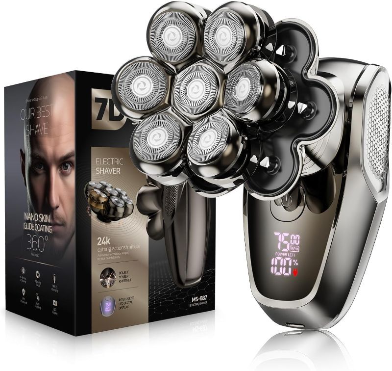 Photo 1 of 7D Head Shavers for Bald Men, SHPAVVER Detachable Head Shaver LED Display Dry Wet Bald Head Shavers, IPX7 Waterproof Head Shavers with Type-C Charge
