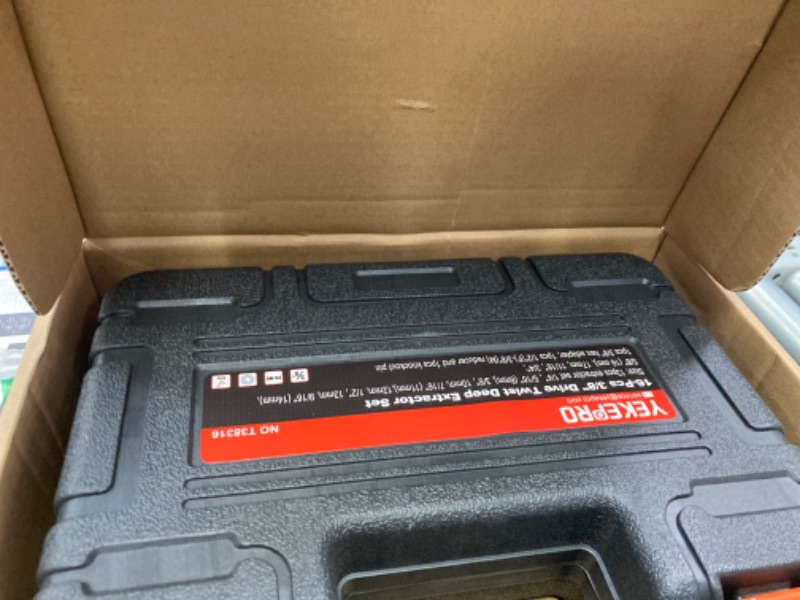 Photo 1 of YEKEPRO 16pcs 3/8" Deep Well Bolt Extractor Set, Spark Plug Removal Extraction Socket Tool, Extractor Set for Damaged, Frozen, Rusted, Rounded-Off Bolts, Studs, Nuts & Screws, Cr-Mo Steel