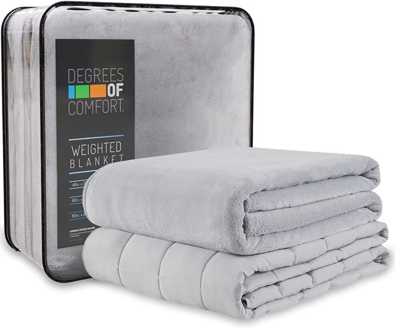 Photo 1 of Degrees of Comfort Weighted Blanket Queen Size for Adults with Removable Cover, 1 x Cozy Heat Warm Minky Plush Washable Cover Included, Micro Glass Beads Technology, 36IN X 48 5Lbs, Grey