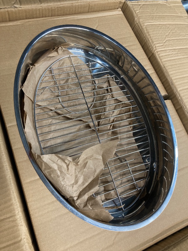 Photo 2 of ***USED*** NutriChef 20" Oval Roasting Pan with Rack and Lid - Premium Stainless Steel Roaster Dish w/ Wide Handles & Removable Rack, Multi-Use Cookware for Turkey, Chicken, Stews, & More - Dishwasher Safe