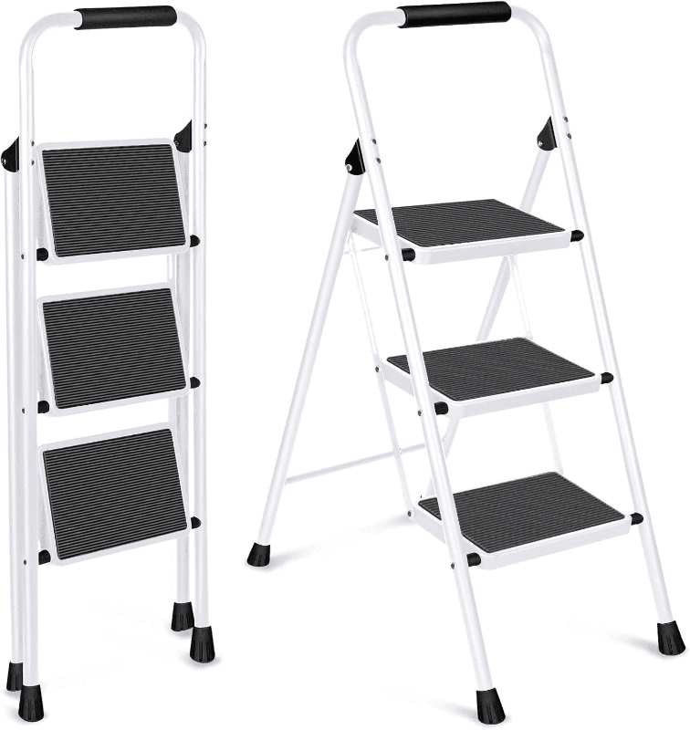 Photo 1 of 3 Step Ladder, VQJTCVLY Folding Step Stool with Wide Anti-Slip Pedal, 330lbs Sturdy Steel Ladder, Convenient Handgrip, Lightweight, Portable Steel Step Stool