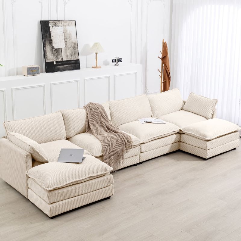 Photo 1 of JUSTLET U-Shaped Sectional Sofa Set, Indoor Furniture Convertible Modular Corduroy Sectional Sofa Set with 2 Ottomans for Living Room,Beige
***BOX B ONLY-MISSING BOX A AND C***