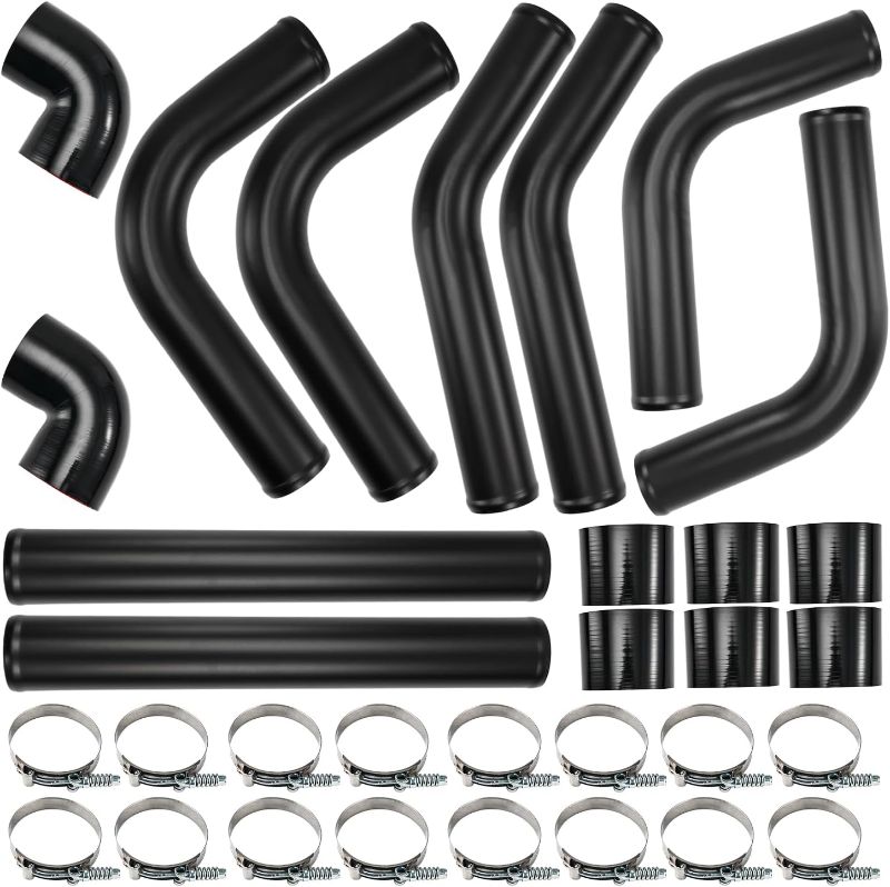 Photo 1 of 2.5"Intercooler Kit, PHILTOP Turbo Intercooler Piping Universal 1.8mm Aluminum Intercooler Pipe Kit with Coupler Black and T-Clamps - 32Pcs