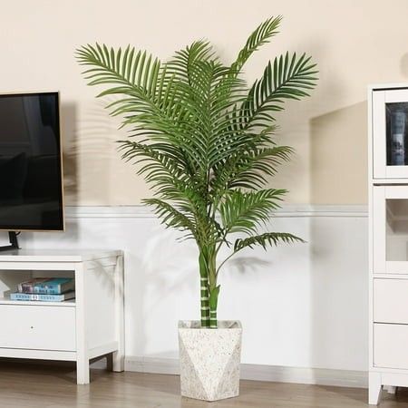 Photo 1 of Artificial Golden Cane Palm Plants 5 Feet Fake Tree for Home Decor Indoor Outdoor Faux Areca Palm Tree in Pot for Home Office Perfect Housewarming Gif
