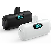 Photo 1 of [2 Pack]Mini Portable Charger 5000mAh,Ultra-Compact 15W PD Fast Charging Power Bank,LCD Display Cute Battery Pack Backup Charger Compatible with iPhone 14/14 Pro Max/13/13 Pro/12/XR/8/7/6-Black+White
