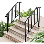 Photo 1 of 2 Pack 4 Step Handrails for Outdoor Steps, Wrought Iron Stair Railing, Metal Hand Railing with Installation Kit, Staircase Handrails for Concrete, Porch, Deck, Exterior Steps, Black
