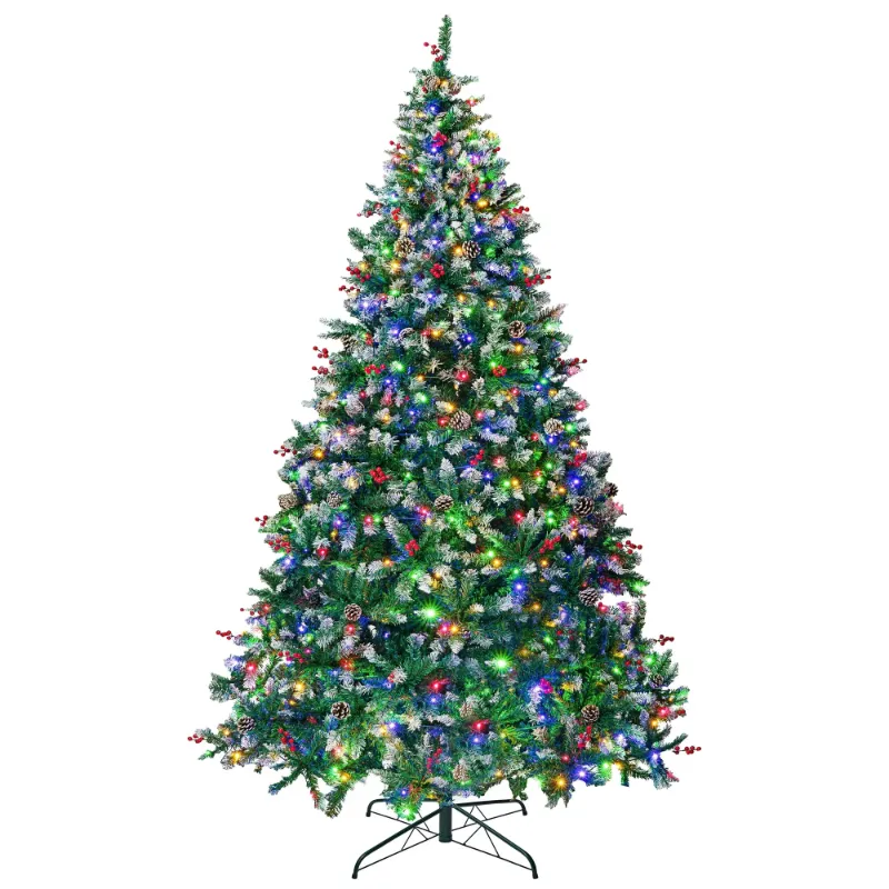 Photo 1 of BSHAPPLUS 9 ft Pre-Lit Christmas Tree,750 Multicolor Lights,2800 Flocked Tips,100 Pine Cones and Berries,Holiday Artificial Xmas Tree
