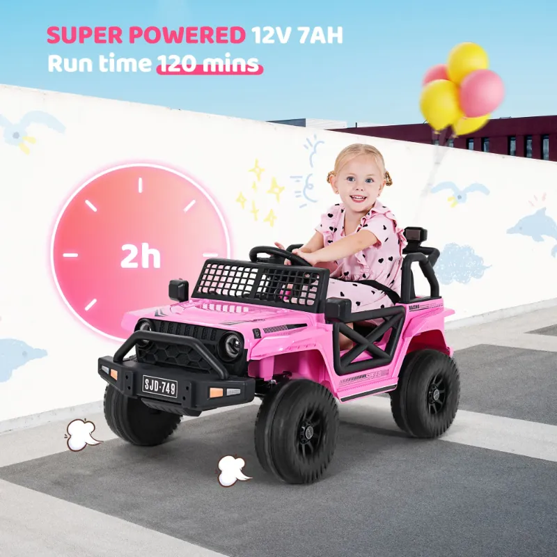 Photo 1 of 12V Kids Ride On Truck Car with 2.4G Remote Control,Electric Cars for Kids w/3 Speeds, Battery Display,Safety Belt,LED Lights,Music & Horn,Pink