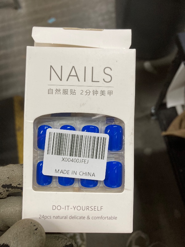 Photo 2 of 24 Pcs Gentian Blue Press on Nails Short Square - SHANRUN Warm Color Fake Nails Press ons with Solid Design False Nails Full Cover Acrylic Artificial Nail Art Glue on Nail for Women Manicure Supplies