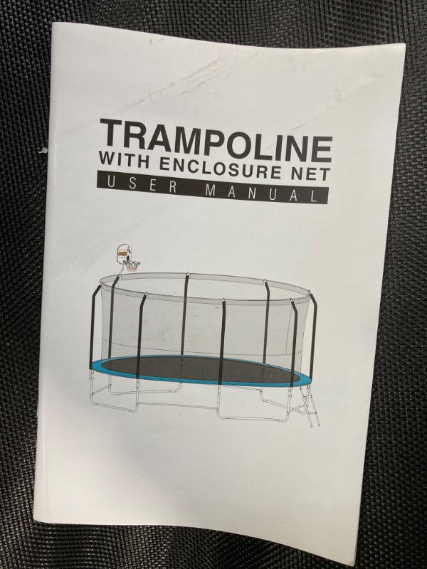 Photo 1 of 14FT Trampoline with Balance Bar & Basketball Hoop, 1.4MM Thickened Recreational Trampoline for Adults & Kids, ASTM Approved Reinforced Type Outdoor Trampoline with Enclosure Net (2 boxes)