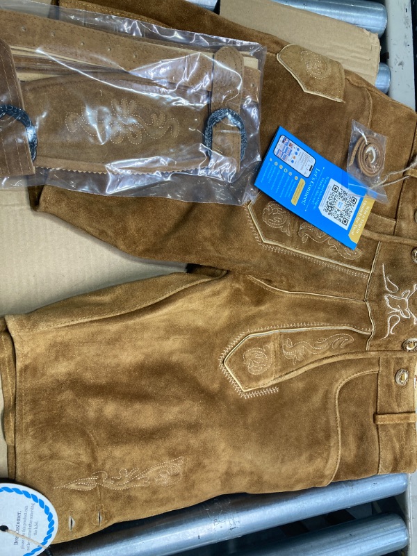 Photo 2 of ***SIZA US 36*** BAVARIA TRACHTEN Lederhosen Men - Genuine Leather German Lederhosen for Men - Leiderhausen for Men - German Leather Pants - Light Brown - Short 