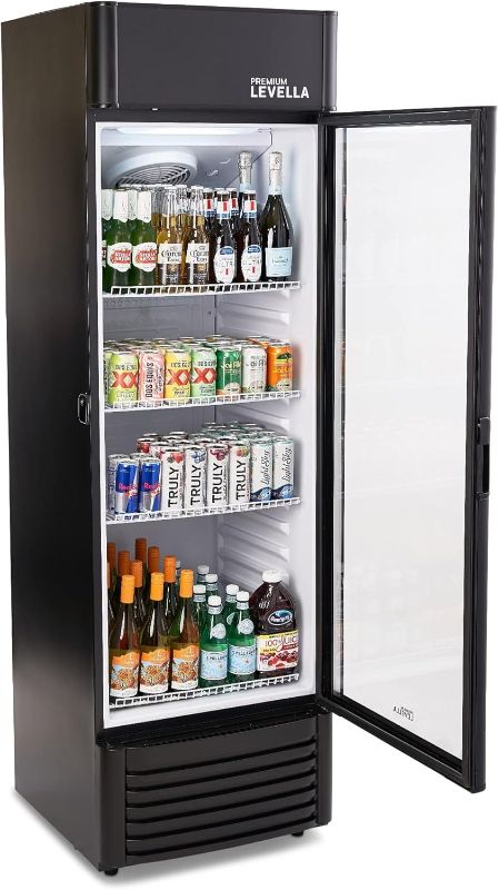 Photo 1 of ***Extra large, needs Uhaul/truck***PremiumLevella PRF1257DX Glass Door Display Refrigerator 12.5 cu ft Commercial Beverage Cooler Merchandiser With Customizable Lightbox - Black
