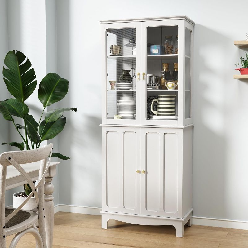 Photo 1 of ***Stock photo is a similar item, not exact*** ARTPOWER 72" Freestanding Kitchen Pantry Storage Sideboard, Classical Tall Cabinet with Glass Door and Adjustable Shelves for Kitchen, Livingroom and Dining Room, White