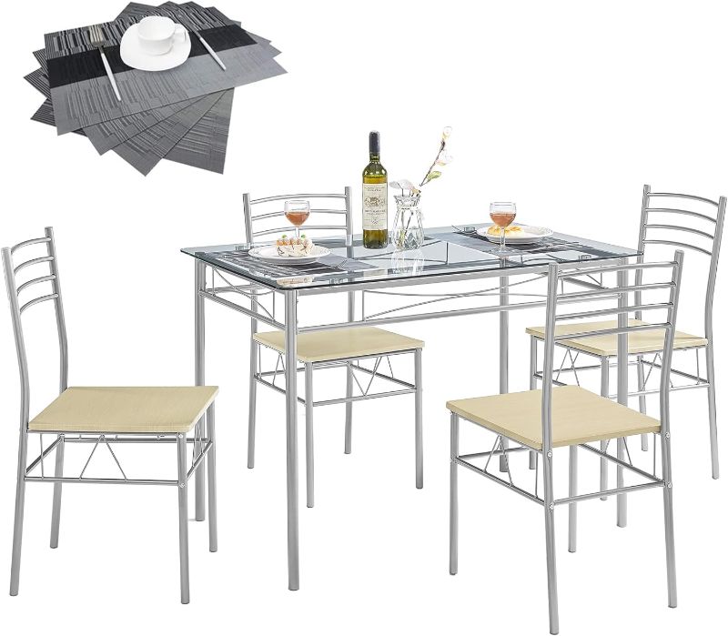 Photo 1 of ***similar item*** VECELO Dining Table with 4 Chairs [4 Placemats Included-] Silver X-Large