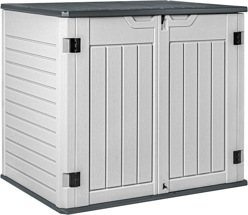 Photo 1 of ***TWO BOXES*** ***WILL NEED TRUCK***Devoko Resin Outdoor Storage Shed 34 Cu Ft Horizontal Outdoor Storage Cabinet Waterproof Patio Tools Storage Box for Sofa Cushion, Lawn Mower and Garbage Cans - dimensions 29x50x39
