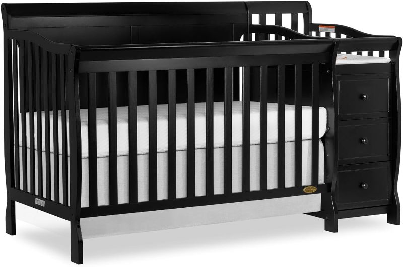 Photo 1 of *(same im photo different color*Dream On Me 5-in-1 Brody Full Panel Convertible Crib in Black with Changer, Spacious Drawers, Detachable Changing Table, 1''Changing Pad